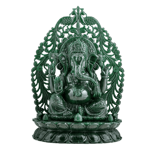 Ganeshji with Jaali work in Dark Green Aventurine - ART AKASHA STUDIO