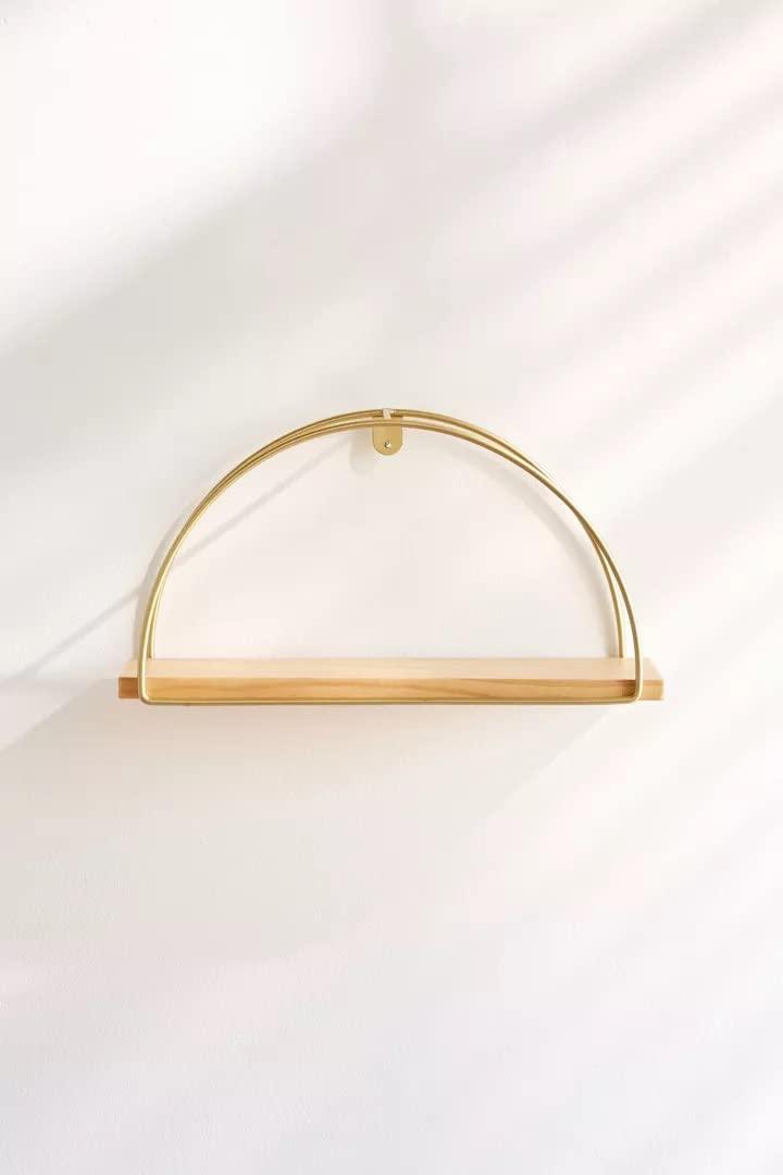 Golden D Shape Floating Shelve Wall Mounted, Rustic Wood mat Golden Color Wall Shelves Set for Bedroom, Bathroom, Living Room, Kitchen (Golden Color with MAT Finish) - ART AKASHA STUDIO