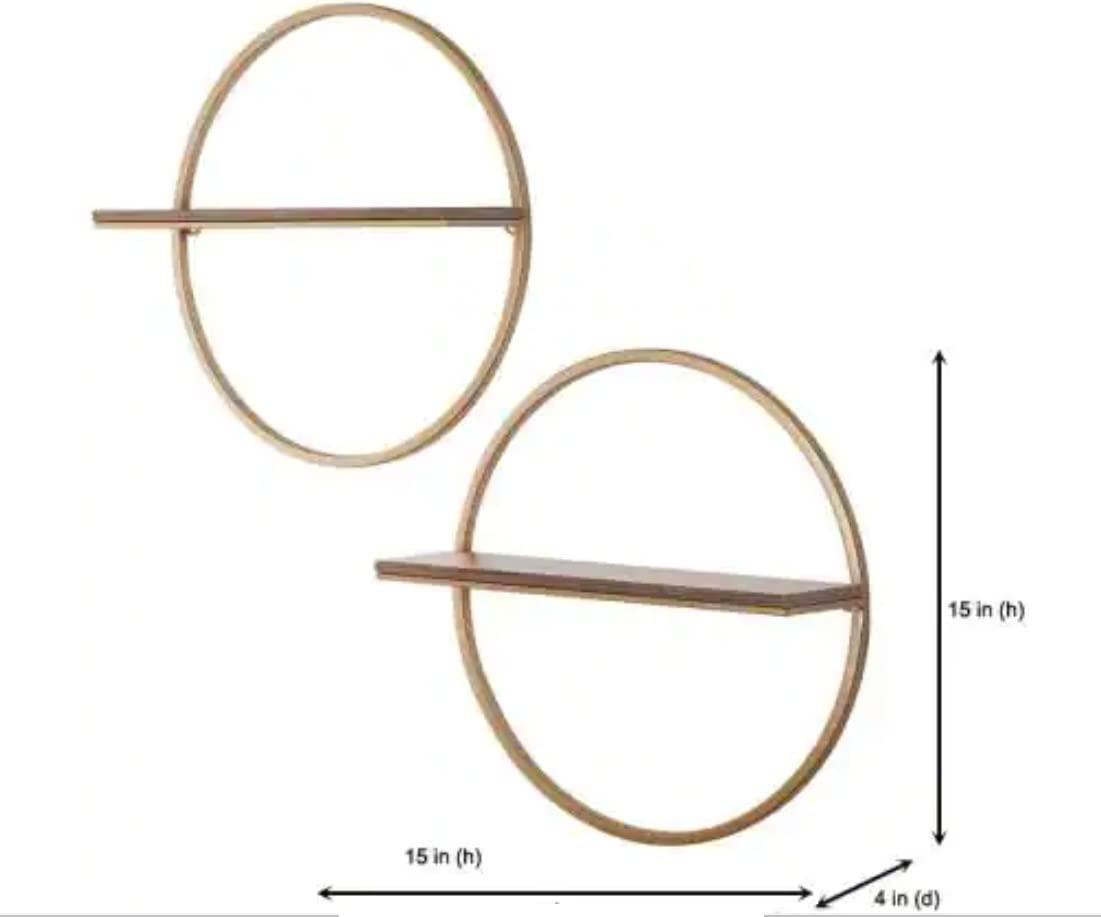 "Sahaj Hast Wall Mount Circle Geometric Shelf – Modern Wood & Metal Design, Set of 2, for Living Room or Study" - ART AKASHA STUDIO