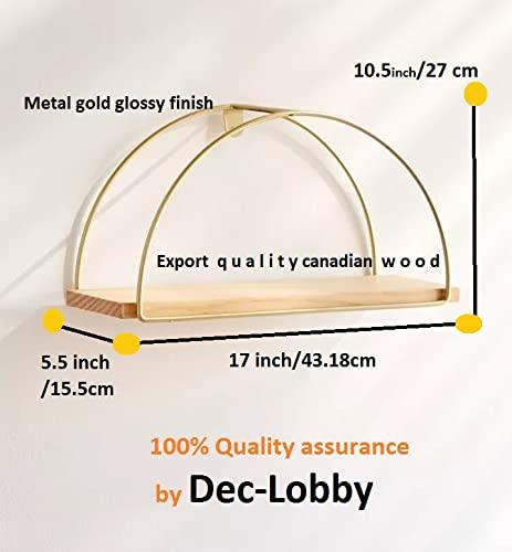 Golden D Shape Floating Shelve Wall Mounted, Rustic Wood mat Golden Color Wall Shelves Set for Bedroom, Bathroom, Living Room, Kitchen (Golden Color with MAT Finish) - ART AKASHA STUDIO
