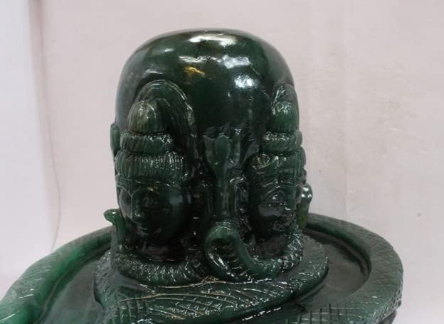 Sahaj Hast Green Jade Panchmukhi Shivling – Handmade Shivling for Pooja Room | Natural Jade Stone - ART AKASHA STUDIO