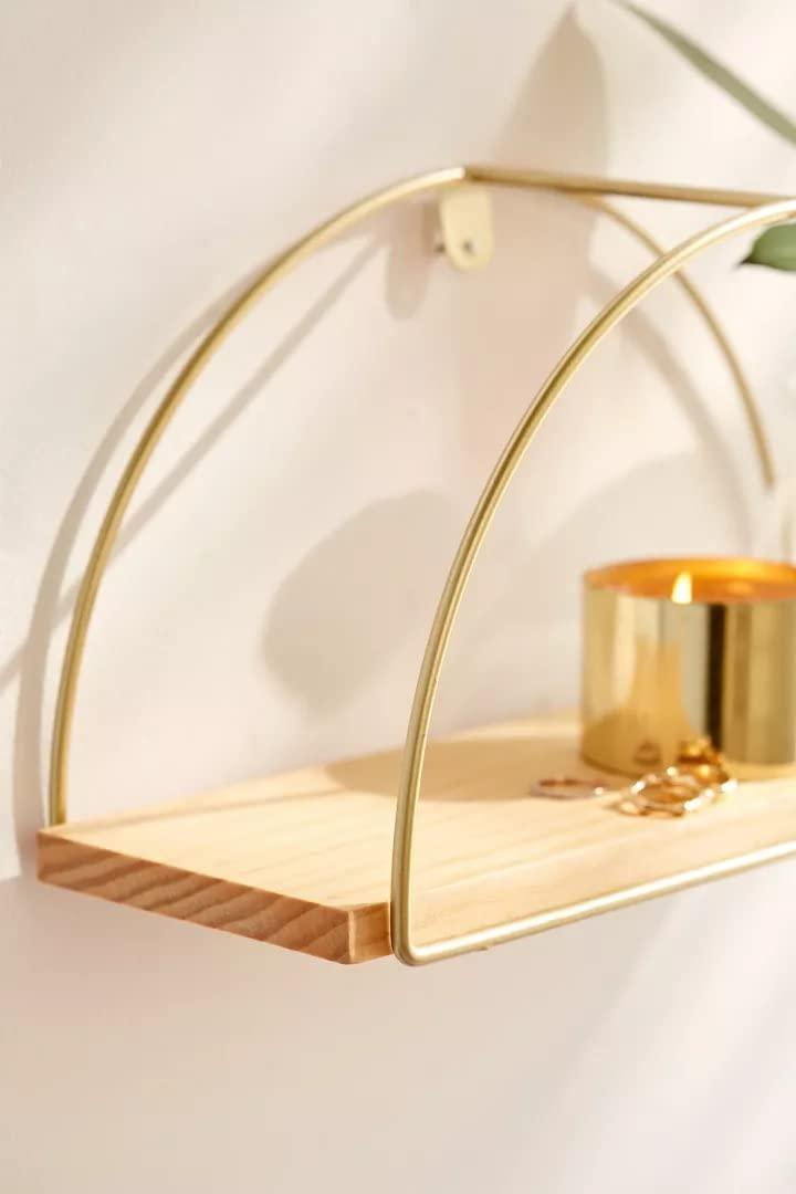 Golden D Shape Floating Shelve Wall Mounted, Rustic Wood mat Golden Color Wall Shelves Set for Bedroom, Bathroom, Living Room, Kitchen (Golden Color with MAT Finish) - ART AKASHA STUDIO