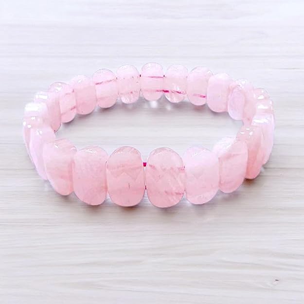 Sahaj Hast Rose Quartz Oval Diamond-Cut Pink Bracelet - ART AKASHA STUDIO
