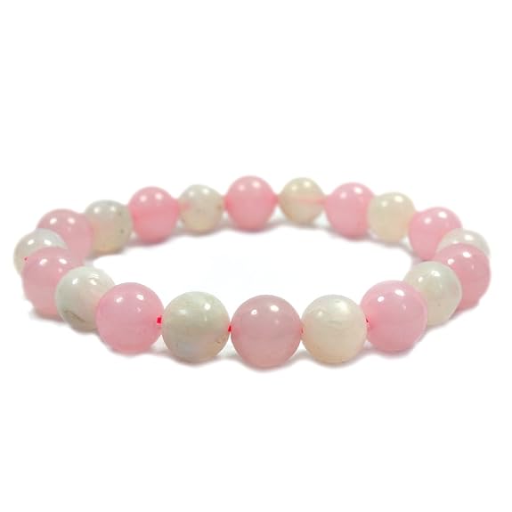 Rose Quartz & Moonstone Bracelet – 8mm Round Beads | Calming & Love Energy - ART AKASHA STUDIO