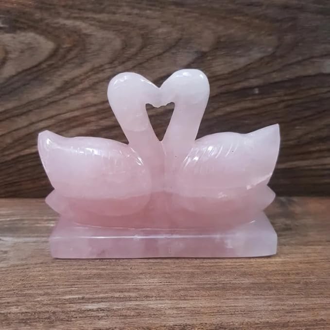 Natural Rose Quartz Duck Figurine Pair | Sahaj Hast | Healing Crystal for Love & Harmony | Handcrafted Romantic Gift & Home Décor - ART AKASHA STUDIO