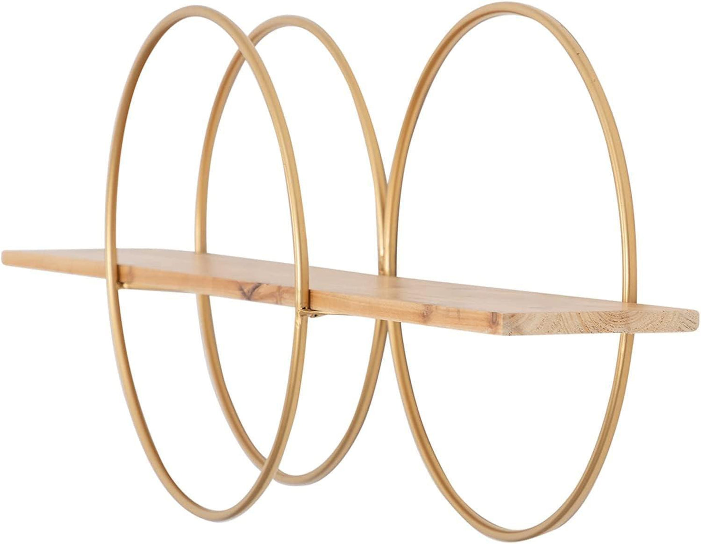 Modern Gold Geometric Wall Shelf – Stylish Metal Frame with Wooden Panel - ART AKASHA STUDIO