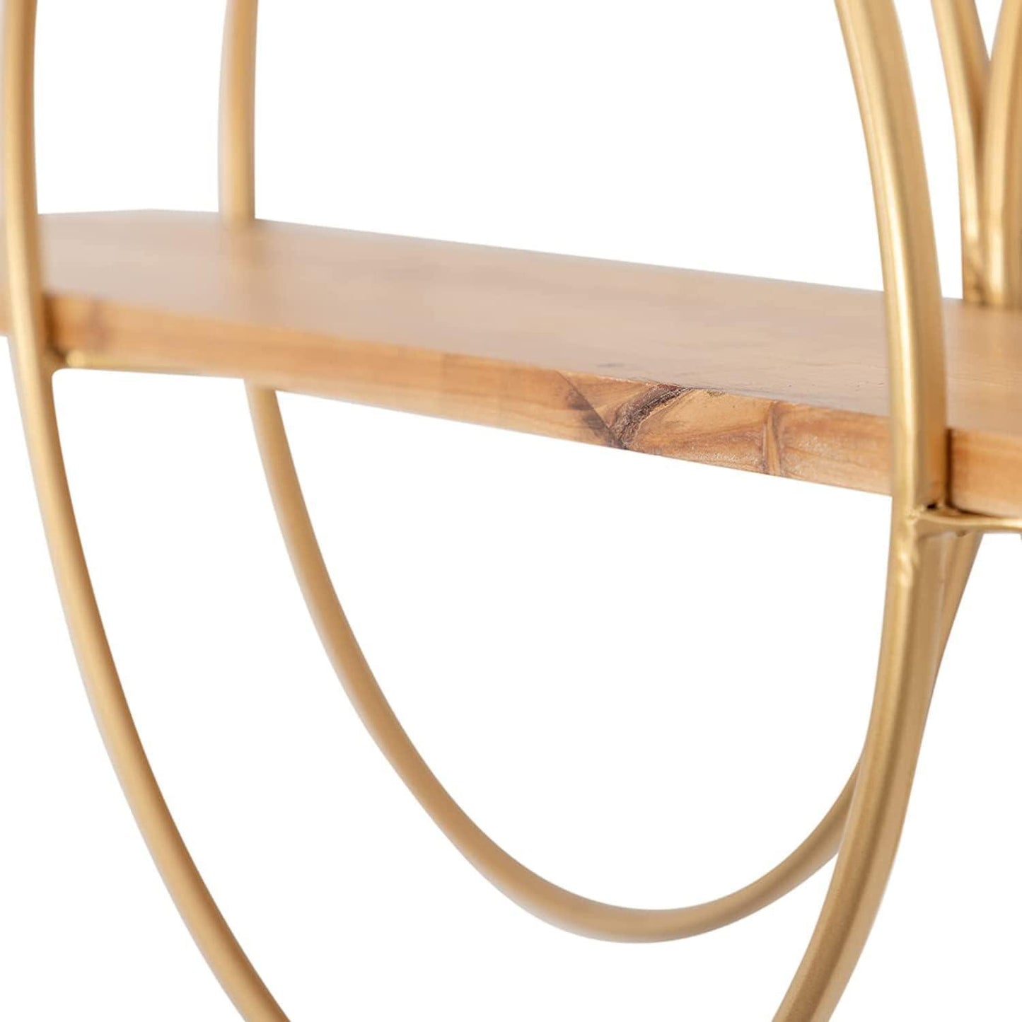 Modern Gold Geometric Wall Shelf – Stylish Metal Frame with Wooden Panel - ART AKASHA STUDIO