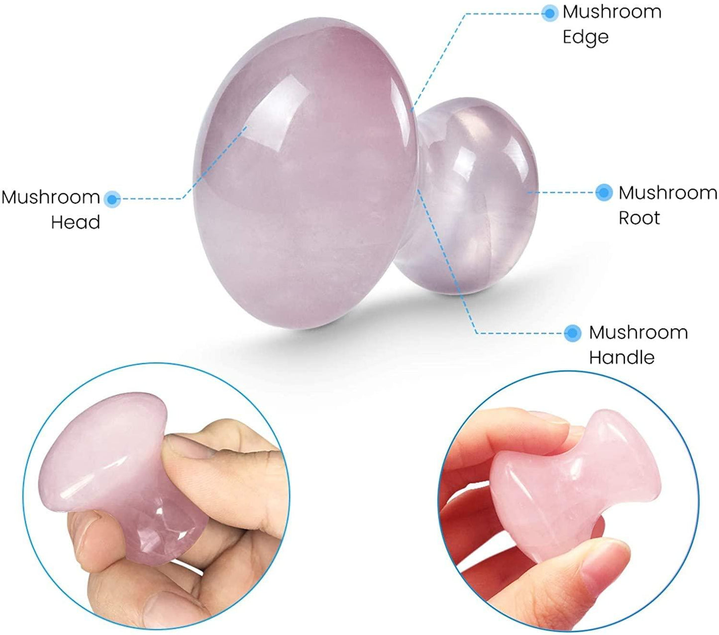 Sahajhast Certified Gua Sha Massage Tool,2pcs Mushroom Shape Rose Quartz/Green Aventurine Jade Stone Crystal Guasha Scraping Stone - ART AKASHA STUDIO