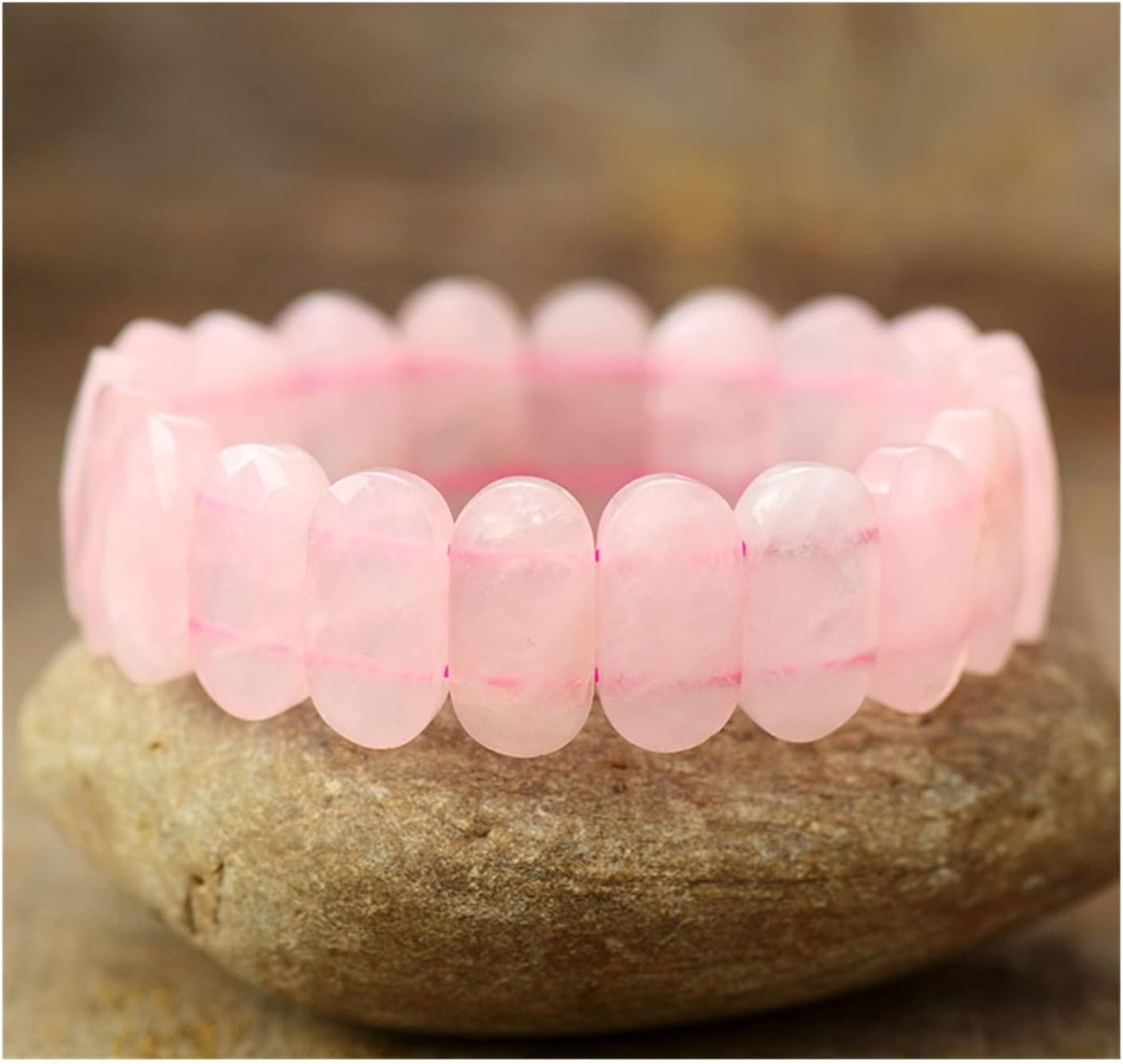 Sahaj Hast Rose Quartz Oval Diamond-Cut Pink Bracelet - ART AKASHA STUDIO