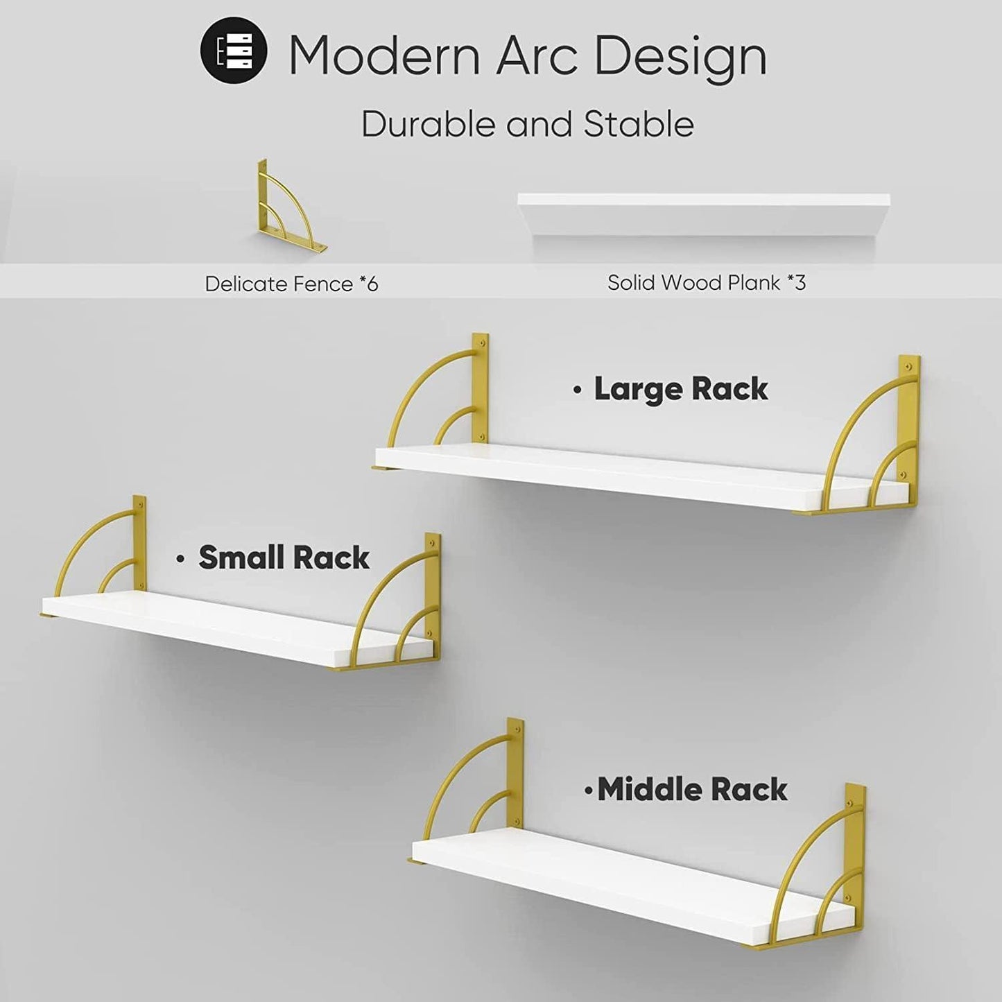 Sahaj Hast Set of 3 White Wood Wall Shelves – Modern Storage and Display Solution for Any Room - ART AKASHA STUDIO