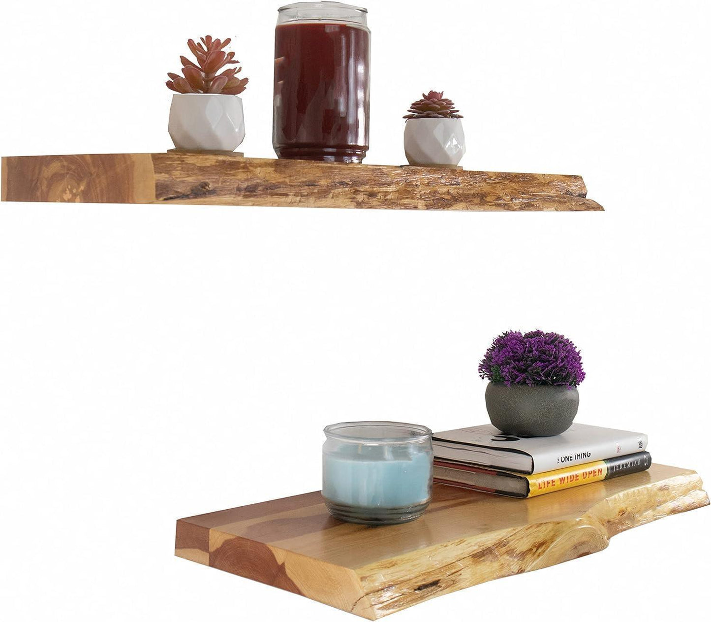 SahajHast Rustic Wood Floating Shelves – Set of 2 (24 Inches) | Solid Acacia Wood | Hidden Steel Brackets | Wall-Mounted Storage & Décor - ART AKASHA STUDIO