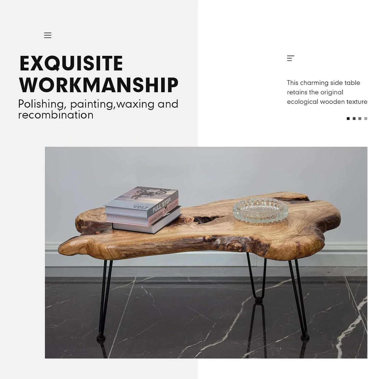 Sahaj Hast Modern Coffee Table with Natural Wood Edge and Hairpin Legs - ART AKASHA STUDIO