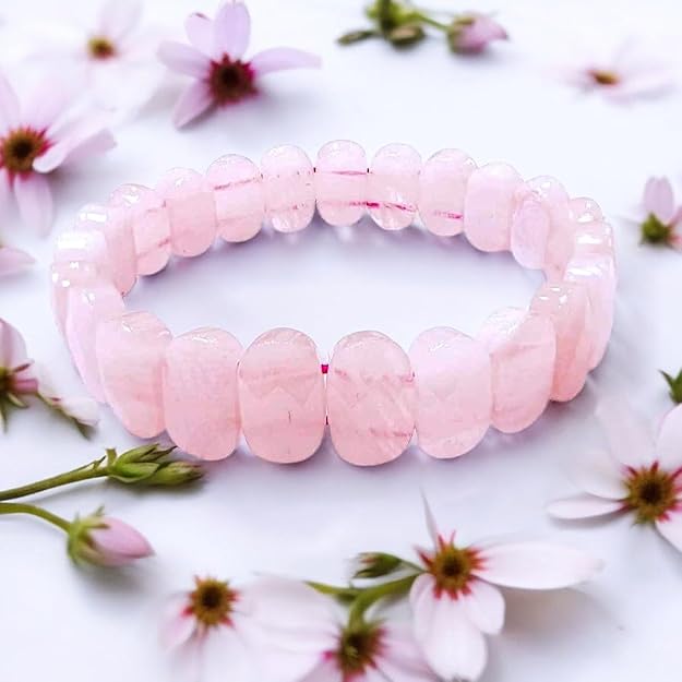 Sahaj Hast Rose Quartz Oval Diamond-Cut Pink Bracelet - ART AKASHA STUDIO