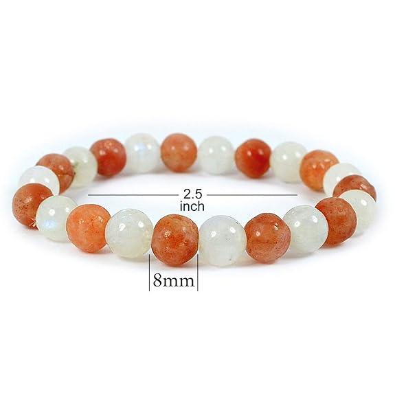 Moonstone & Sunstone Healing Crystal Bracelet – Unisex Adult (Peach & White) - ART AKASHA STUDIO