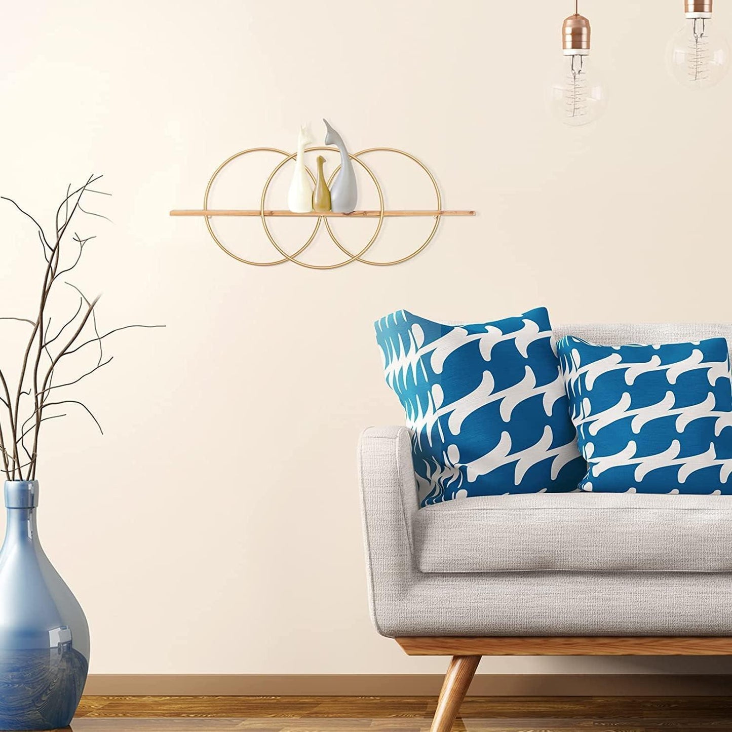 Modern Gold Geometric Wall Shelf – Stylish Metal Frame with Wooden Panel - ART AKASHA STUDIO