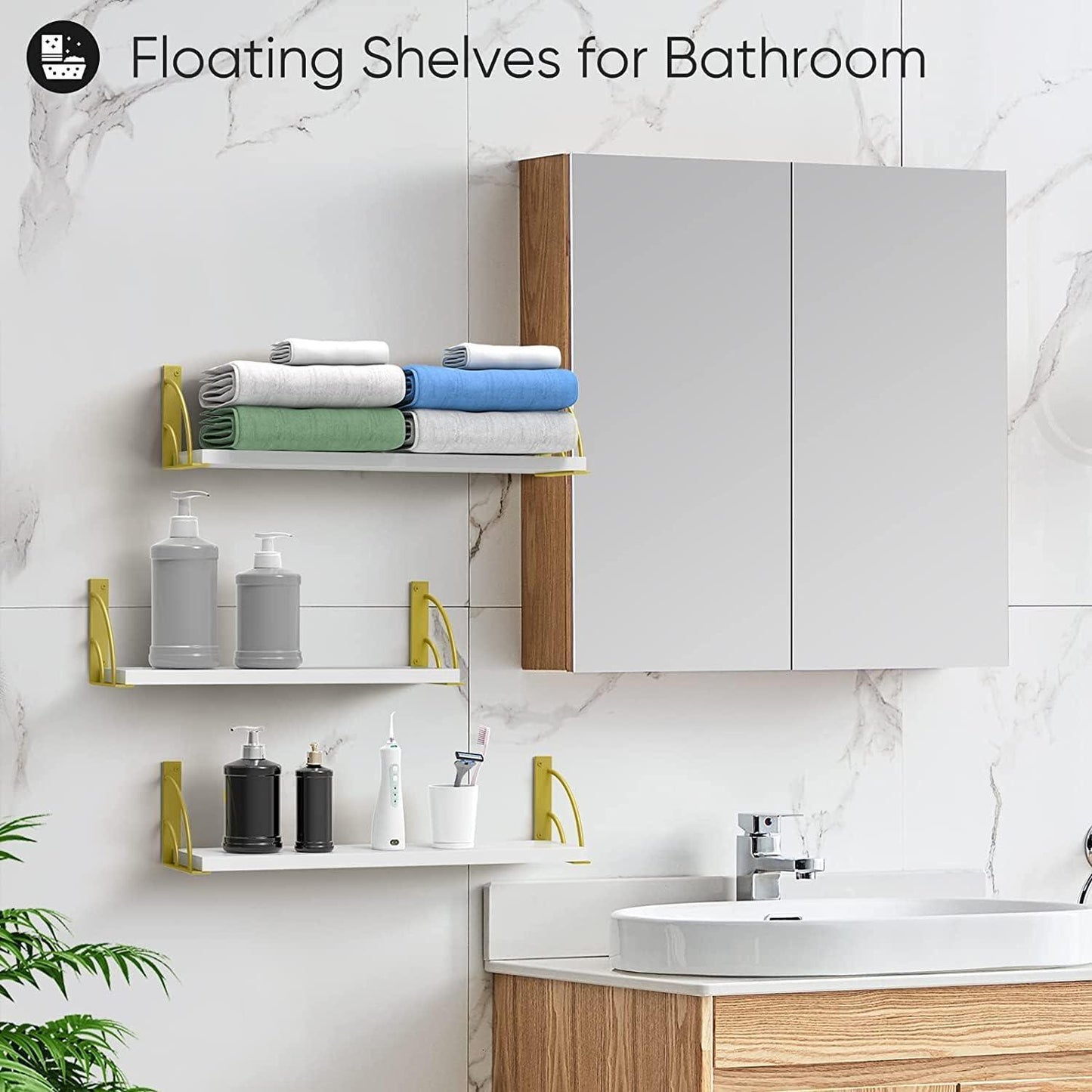 Sahaj Hast Set of 3 White Wood Wall Shelves – Modern Storage and Display Solution for Any Room - ART AKASHA STUDIO