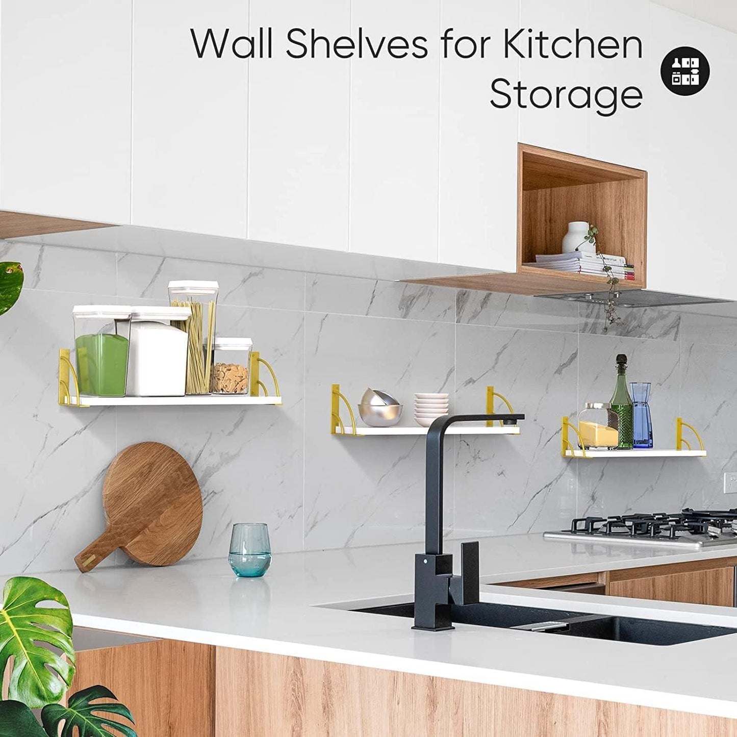 Sahaj Hast Set of 3 White Wood Wall Shelves – Modern Storage and Display Solution for Any Room - ART AKASHA STUDIO