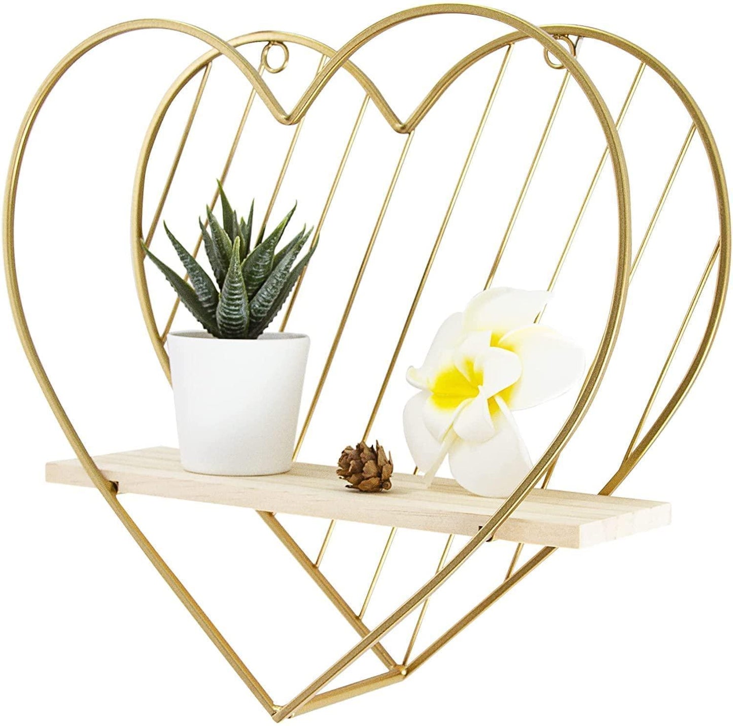 Gold Metal Heart wooden Floating wall Shelves - ART AKASHA STUDIO