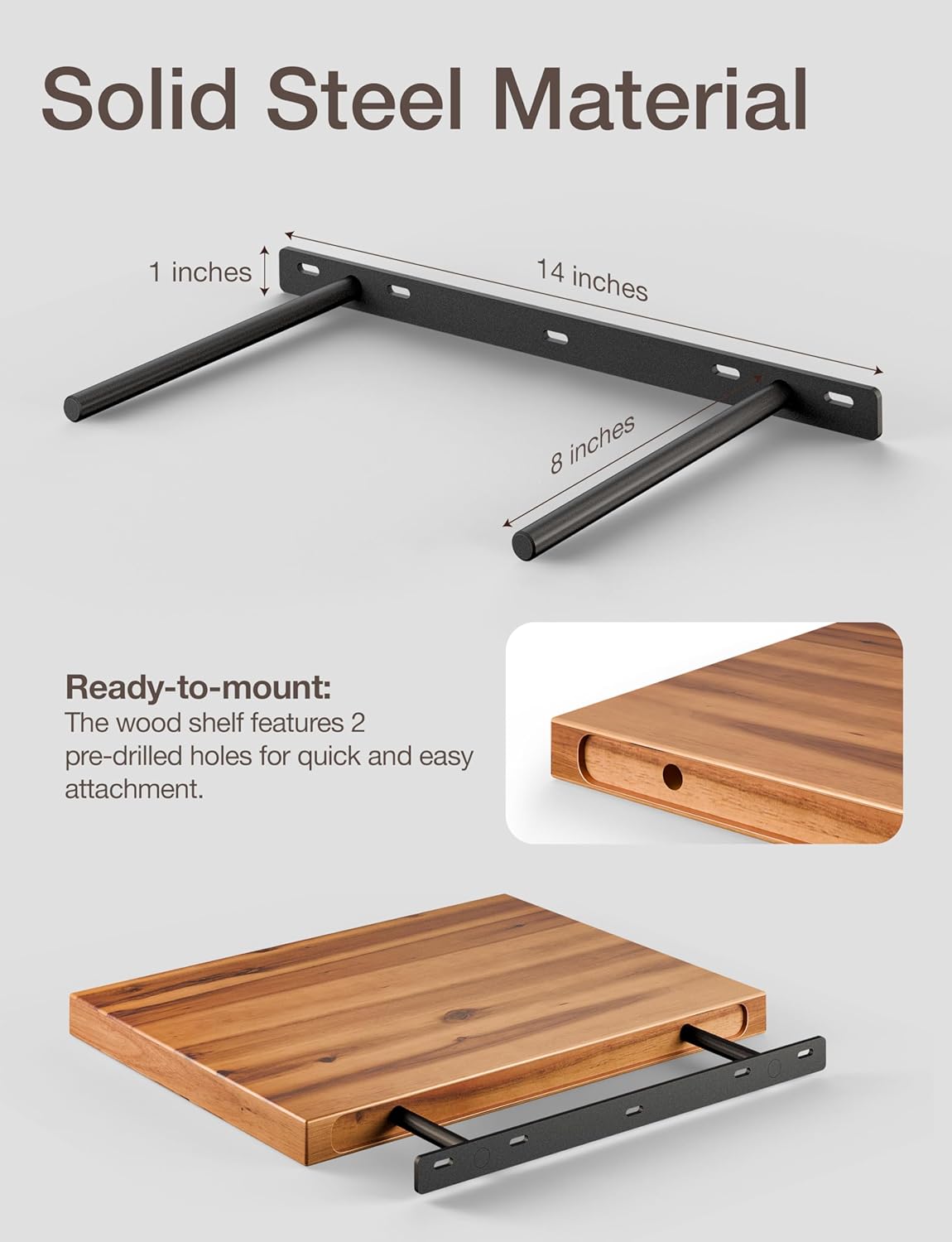 Sahajhast Deep Floating Wooden Wall Shelf – Rustic Farmhouse Style (16 x 12 Inch) | set of 2 - ART AKASHA STUDIO