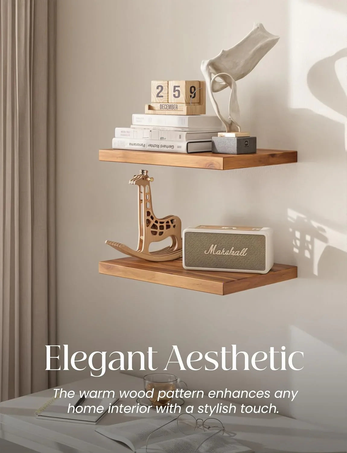 Sahajhast Deep Floating Wooden Wall Shelf – Rustic Farmhouse Style (16 x 12 Inch) | set of 2 - ART AKASHA STUDIO