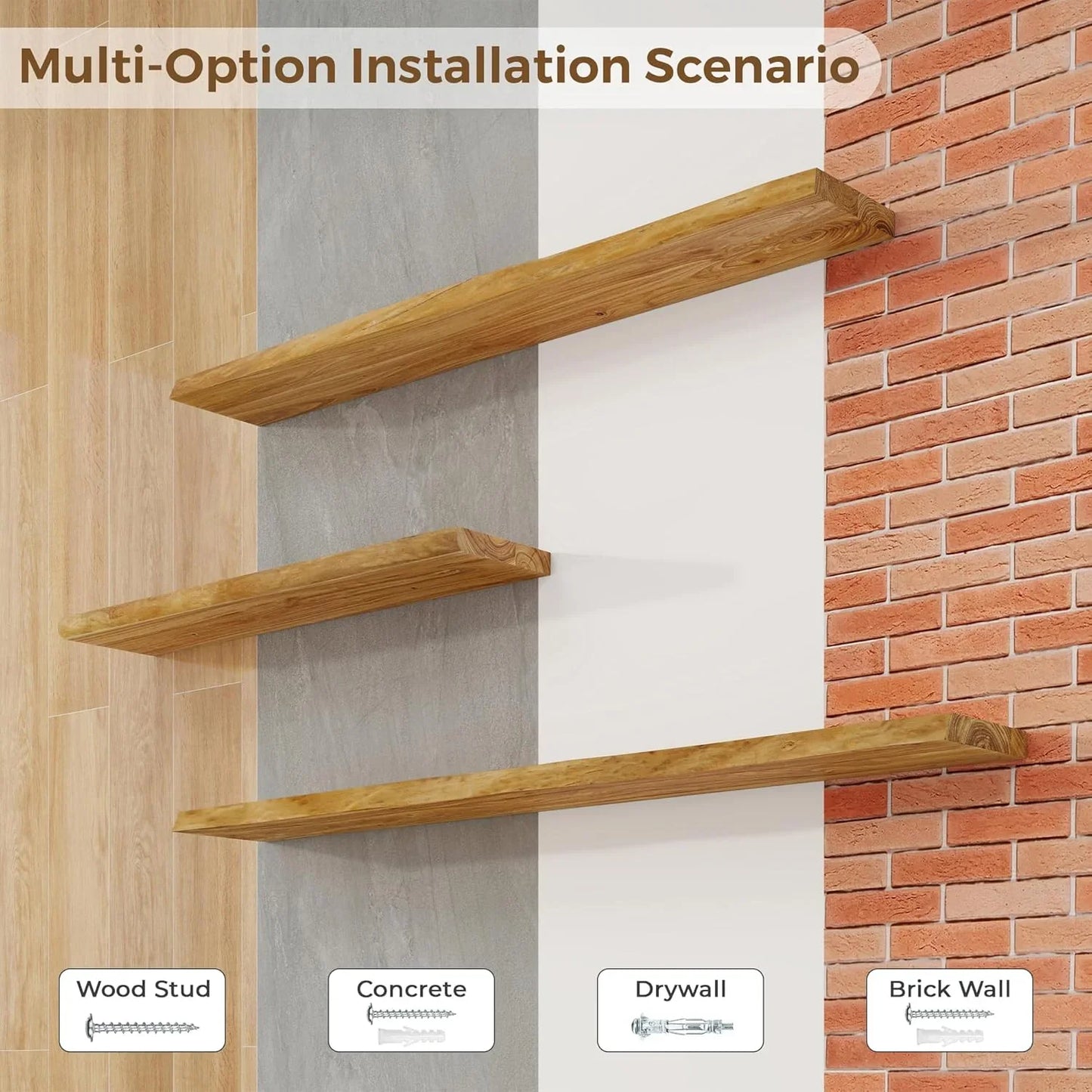 Live Edge Rustic Solid Elm Wood Floating 1 piece Shelves – Wall Mounted with Invisible Bracket | Natural Finish by Sahaj Hast - ART AKASHA STUDIO