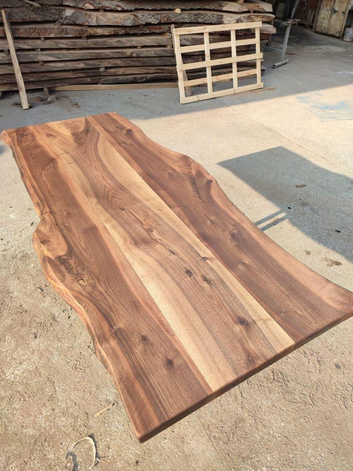 Sahaj Hast Live Edge Tabletop – Solid Walnut Wood Slab | Rustic Natural Kitchen Tabletop | Handmade Custom Furniture | Modern Farmhouse Style - ART AKASHA STUDIO