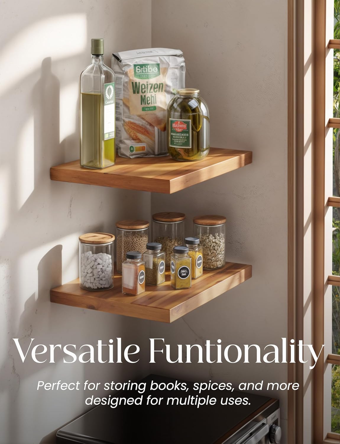 Sahajhast Deep Floating Wooden Wall Shelf – Rustic Farmhouse Style (16 x 12 Inch) | set of 2 - ART AKASHA STUDIO