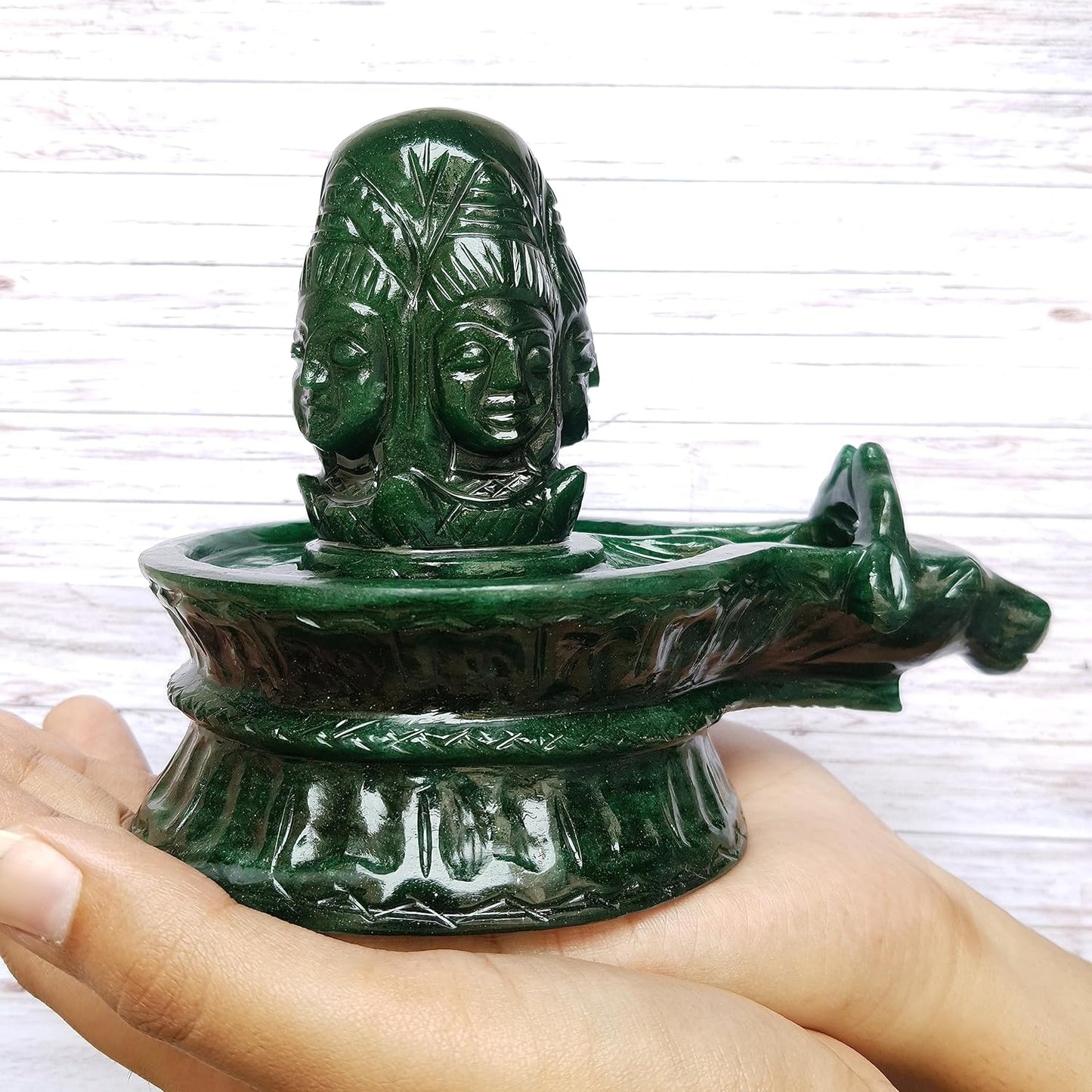 Sahaj Hast Green Jade Panchmukhi Shivling – Handmade Shivling for Pooja Room | Natural Jade Stone - ART AKASHA STUDIO