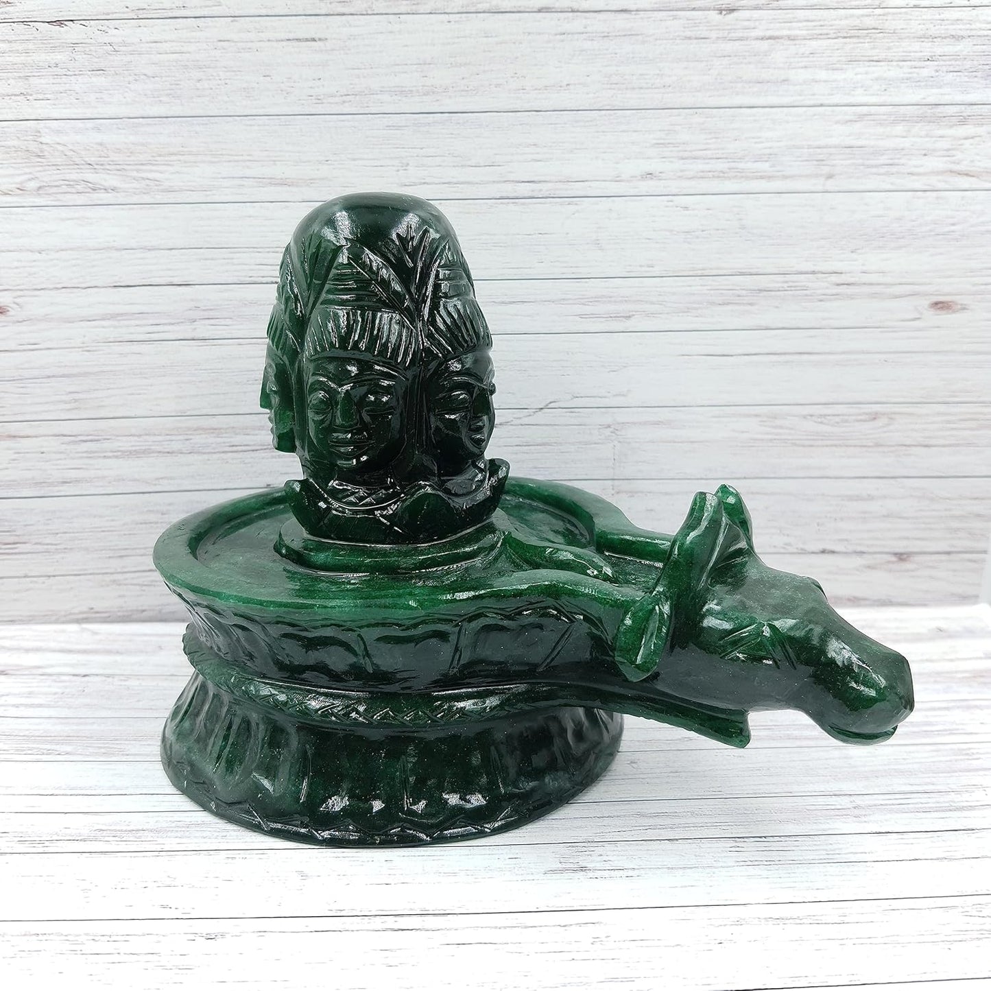 Sahaj Hast Green Jade Panchmukhi Shivling – Handmade Shivling for Pooja Room | Natural Jade Stone - ART AKASHA STUDIO