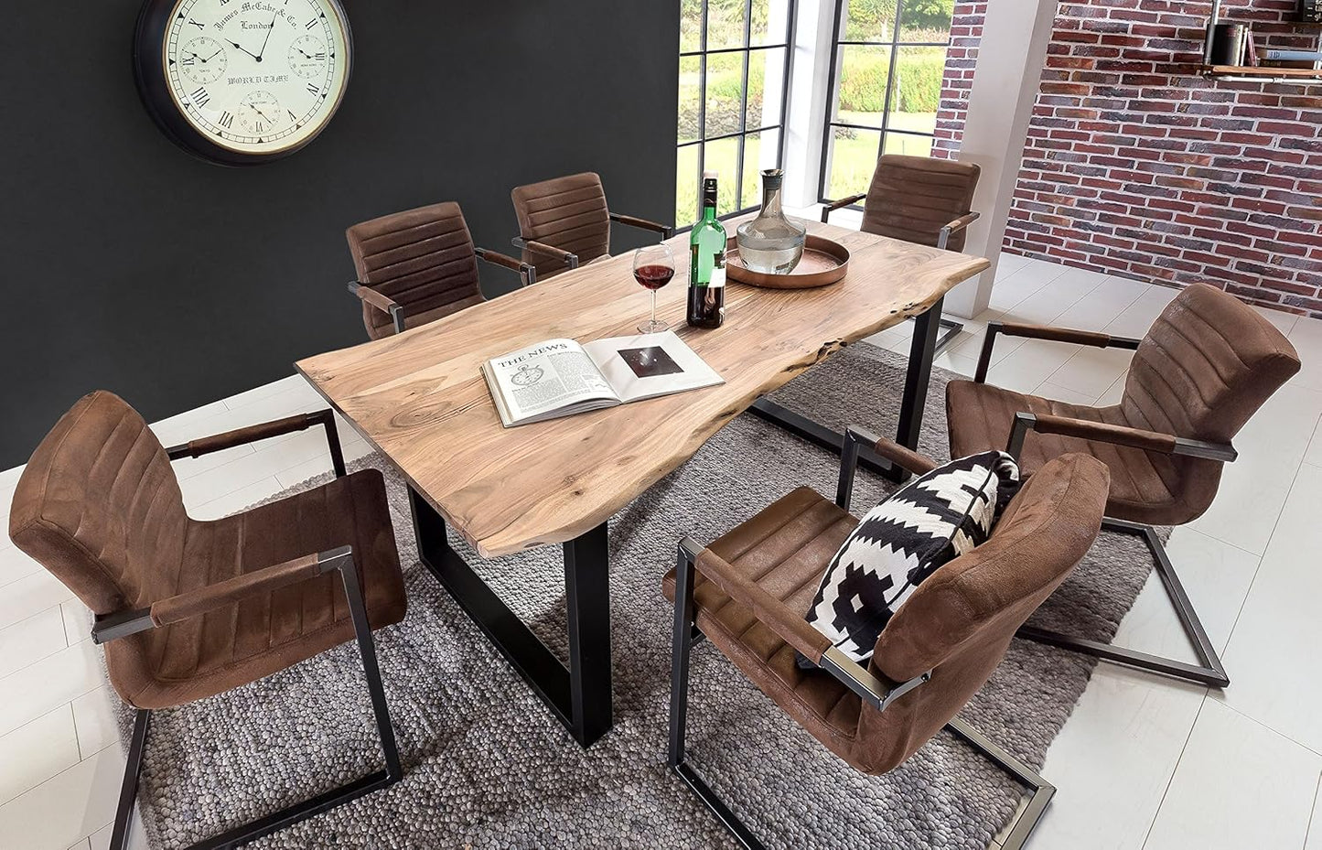 Sahajhast Solid Acacia Wood Dining Table with Real Wane Edge and Metal Legs – Natural Finish - ART AKASHA STUDIO