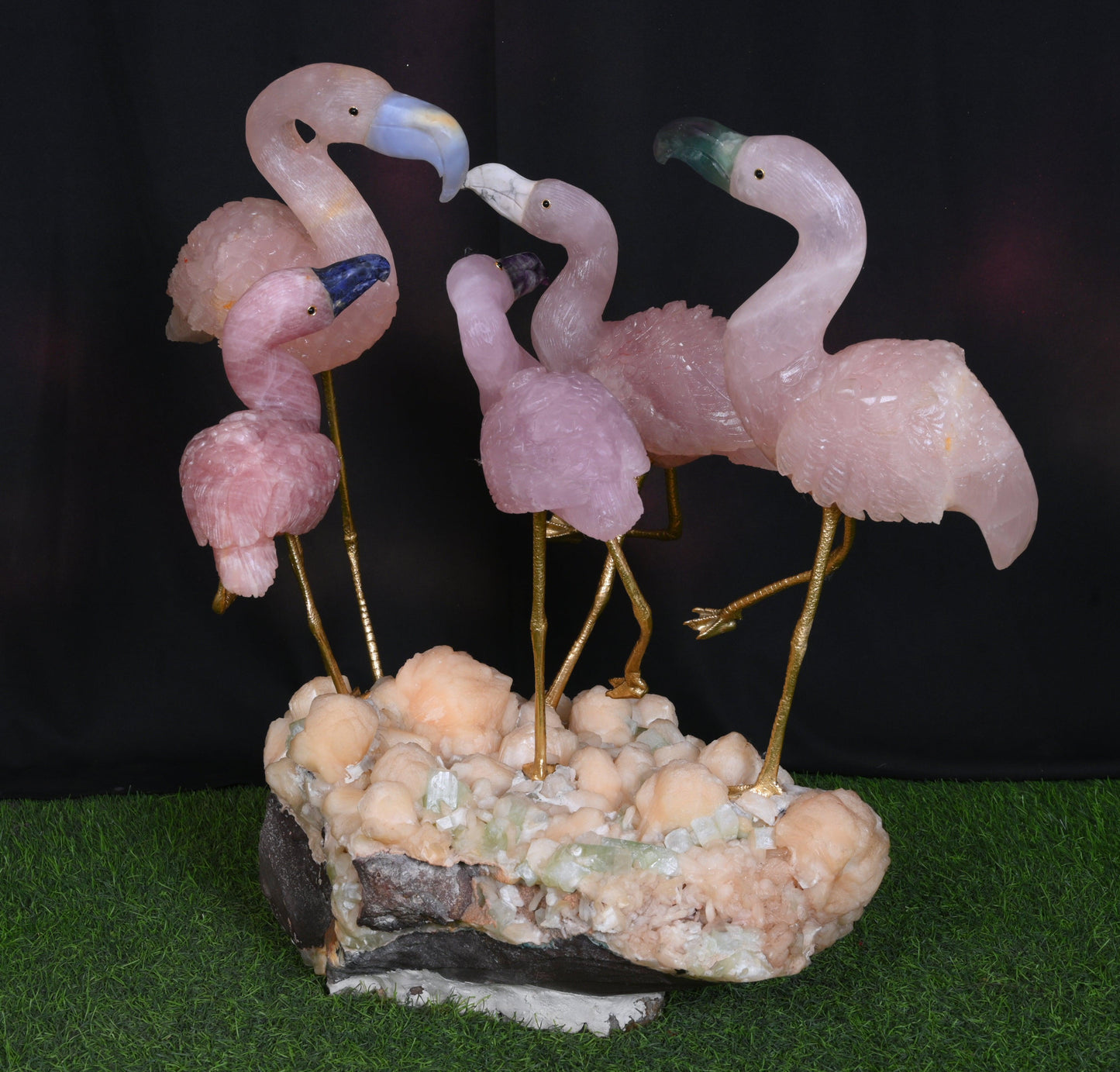 Unique Handmade Gemstone Flamingo Family - ART AKASHA STUDIO