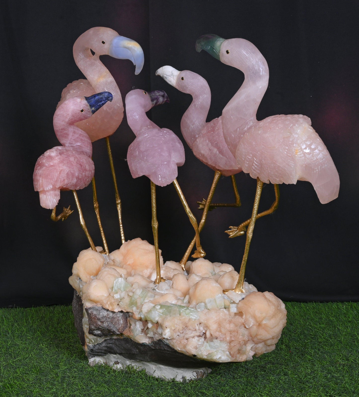 Unique Handmade Gemstone Flamingo Family - ART AKASHA STUDIO