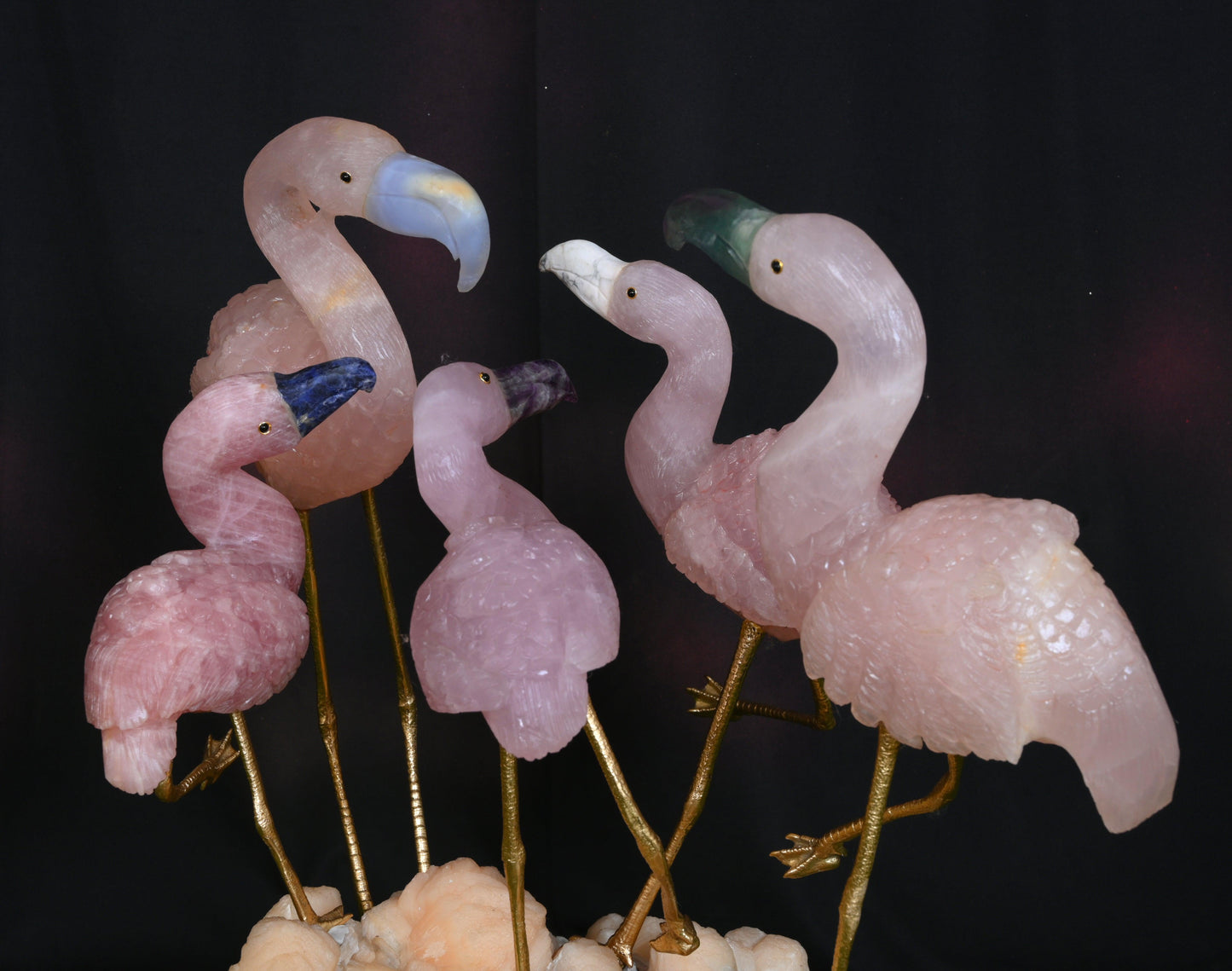 Unique Handmade Gemstone Flamingo Family - ART AKASHA STUDIO