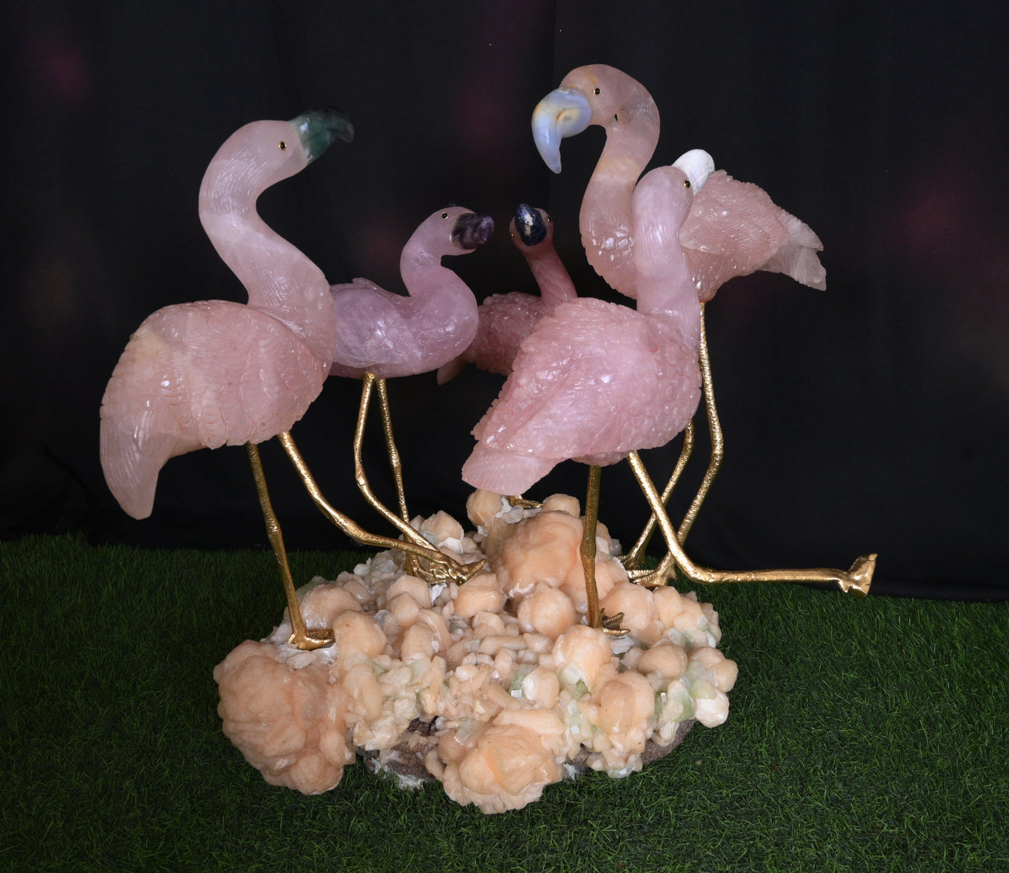 Unique Handmade Gemstone Flamingo Family - ART AKASHA STUDIO