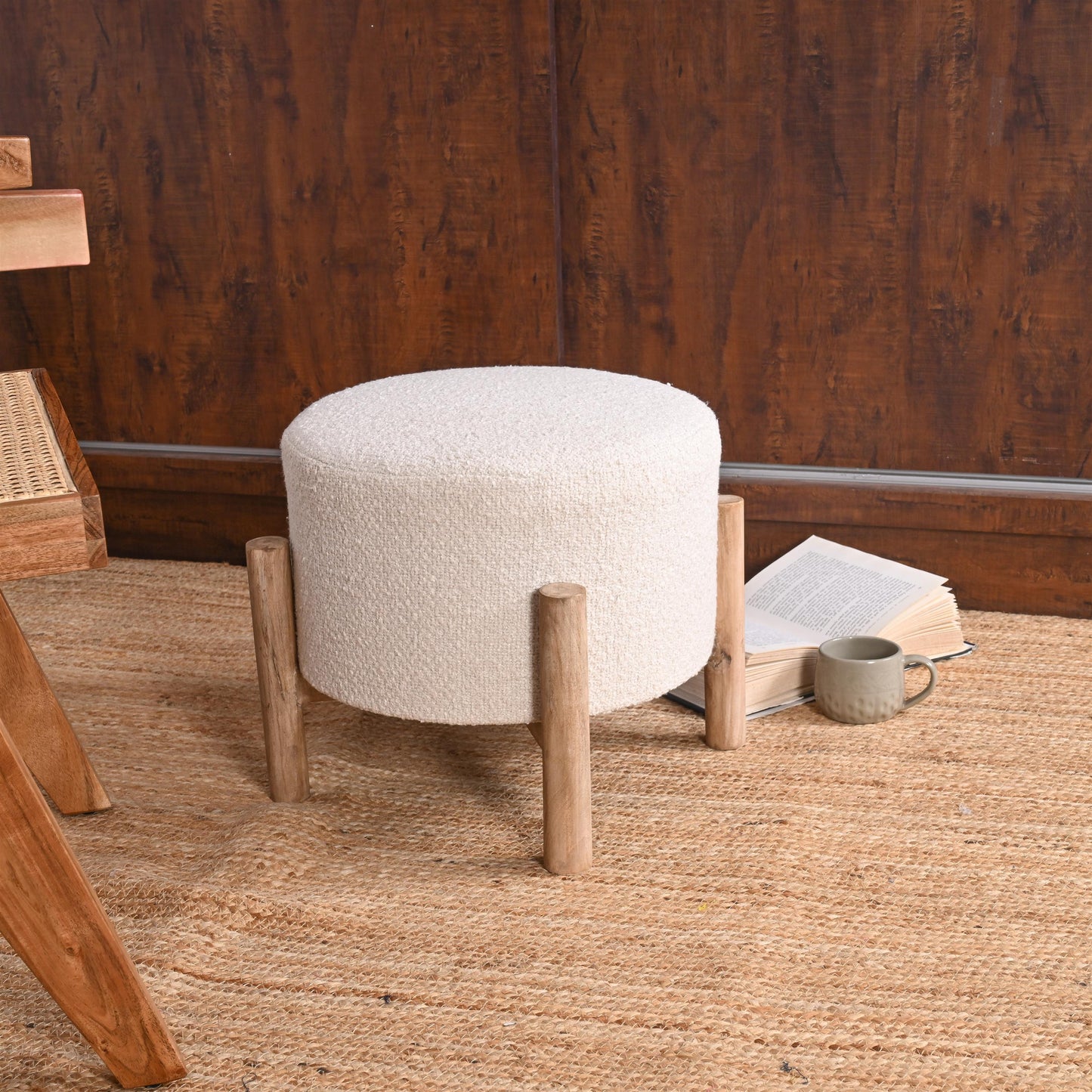 Modern Minimalist Round Ottoman - ART AKASHA STUDIO