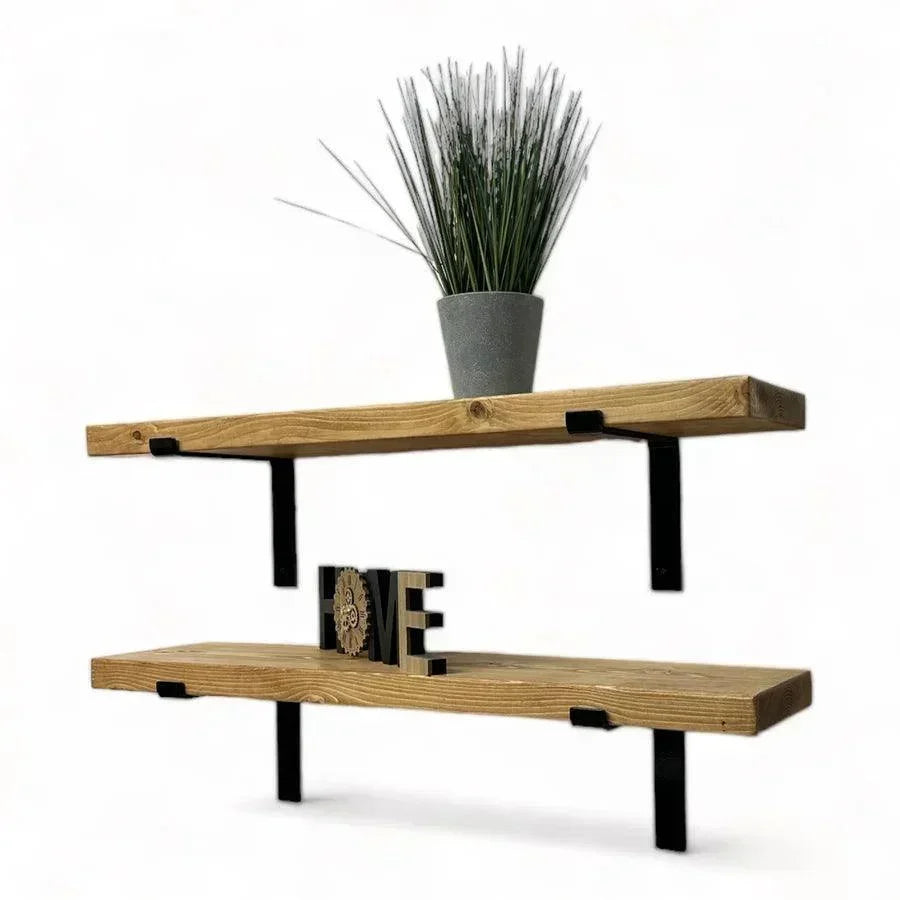 Pair of Rustic 6" Deep Wall Shelves with Brackets - 1.5 " Thick for Kitchen Storage and Display - ART AKASHA STUDIO