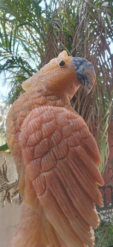 Yellow Aventurine Parrot Pair on Selenite Stand - Sodalite Accents, Handcrafted - ART AKASHA STUDIO