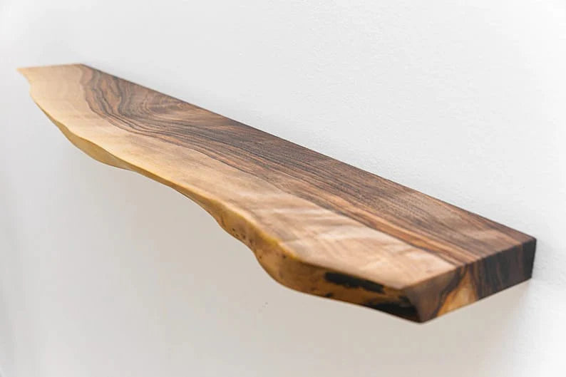 Live Edge Rustic Solid Elm Wood Floating 1 piece Shelves – Wall Mounted with Invisible Bracket | Natural Finish by Sahaj Hast - ART AKASHA STUDIO