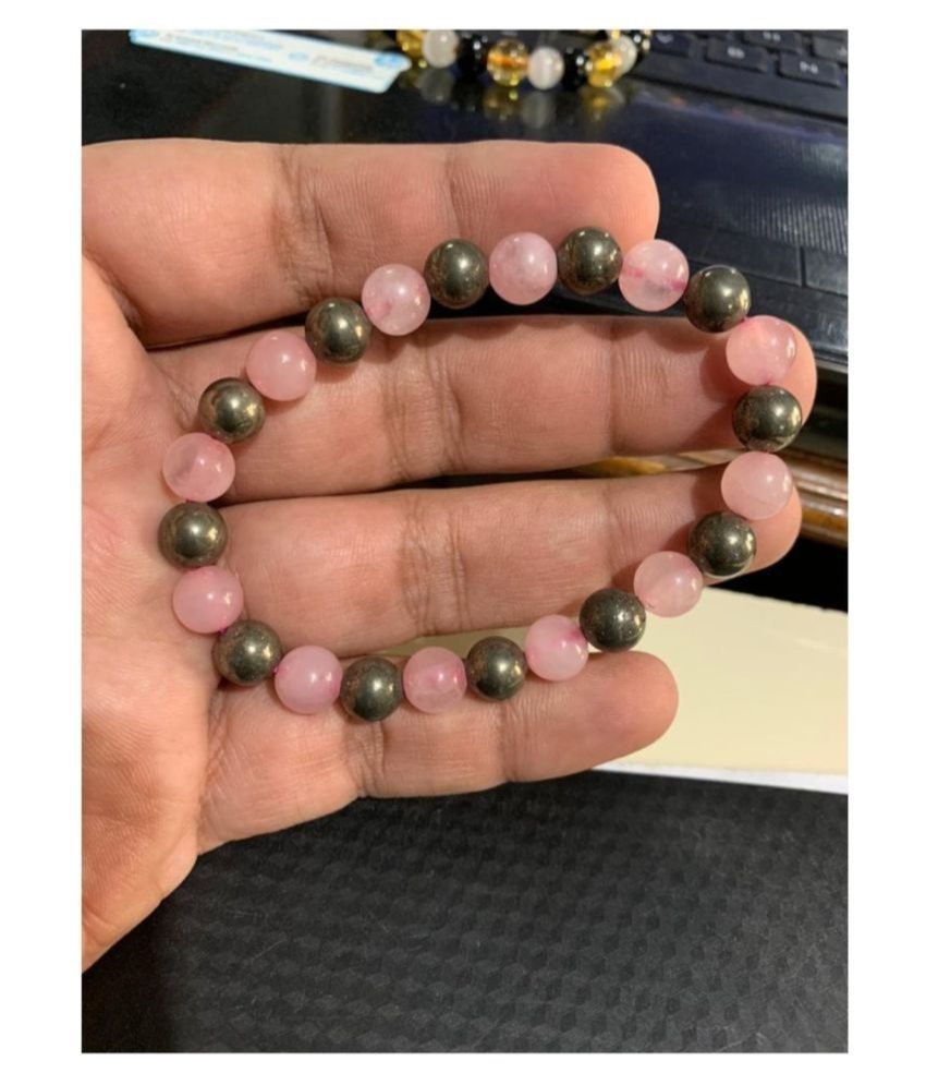 Pink Rose Quartz & Golden Pyrite Natural Agate Bracelet - ART AKASHA STUDIO