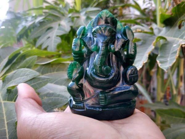 Sahaj Hast Divine Green Aventurine Ganesh Ji | Handcrafted Idol 150–200g - ART AKASHA STUDIO