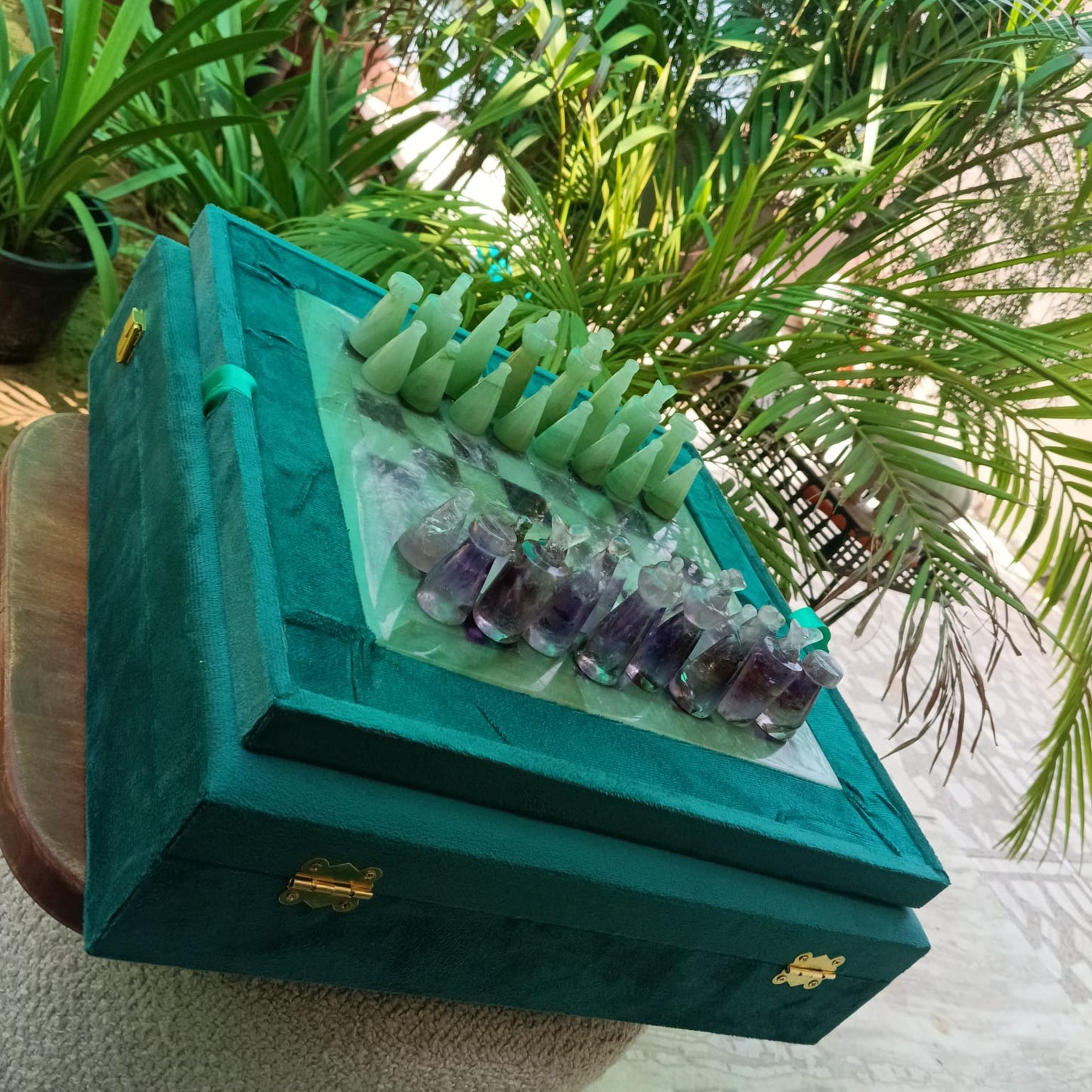 Handcrafted Luxury Gemstone Chess Set | 10" x 10" | Vintage 1940-Inspired Design