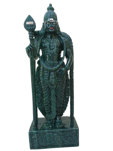 Hand-Carved Kartikeya Idol in Green Aventurine – Divine Artisan Creation - ART AKASHA STUDIO