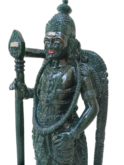 Hand-Carved Kartikeya Idol in Green Aventurine – Divine Artisan Creation - ART AKASHA STUDIO
