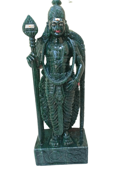 Hand-Carved Kartikeya Idol in Green Aventurine – Divine Artisan Creation - ART AKASHA STUDIO