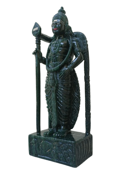 Hand-Carved Kartikeya Idol in Green Aventurine – Divine Artisan Creation - ART AKASHA STUDIO