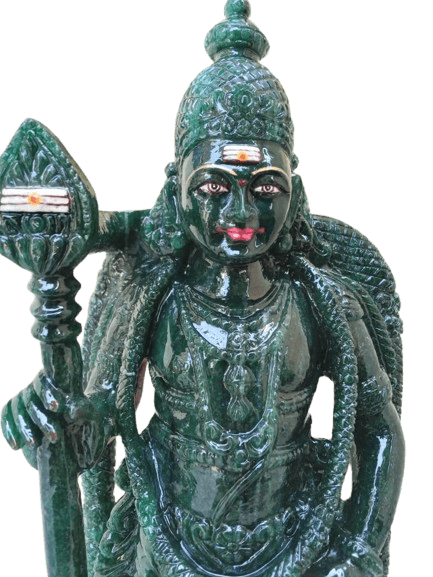 Hand-Carved Kartikeya Idol in Green Aventurine – Divine Artisan Creation - ART AKASHA STUDIO