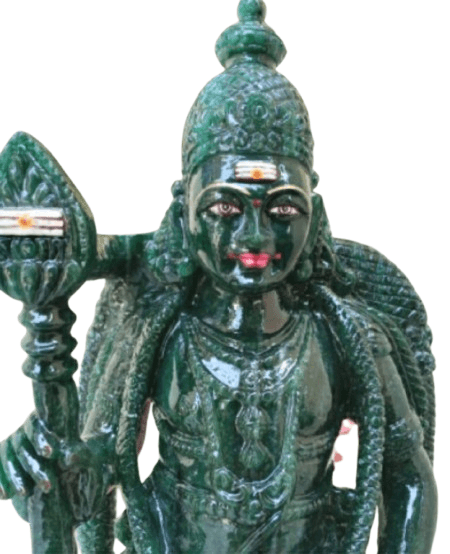 Hand-Carved Kartikeya Idol in Green Aventurine – Divine Artisan Creation - ART AKASHA STUDIO