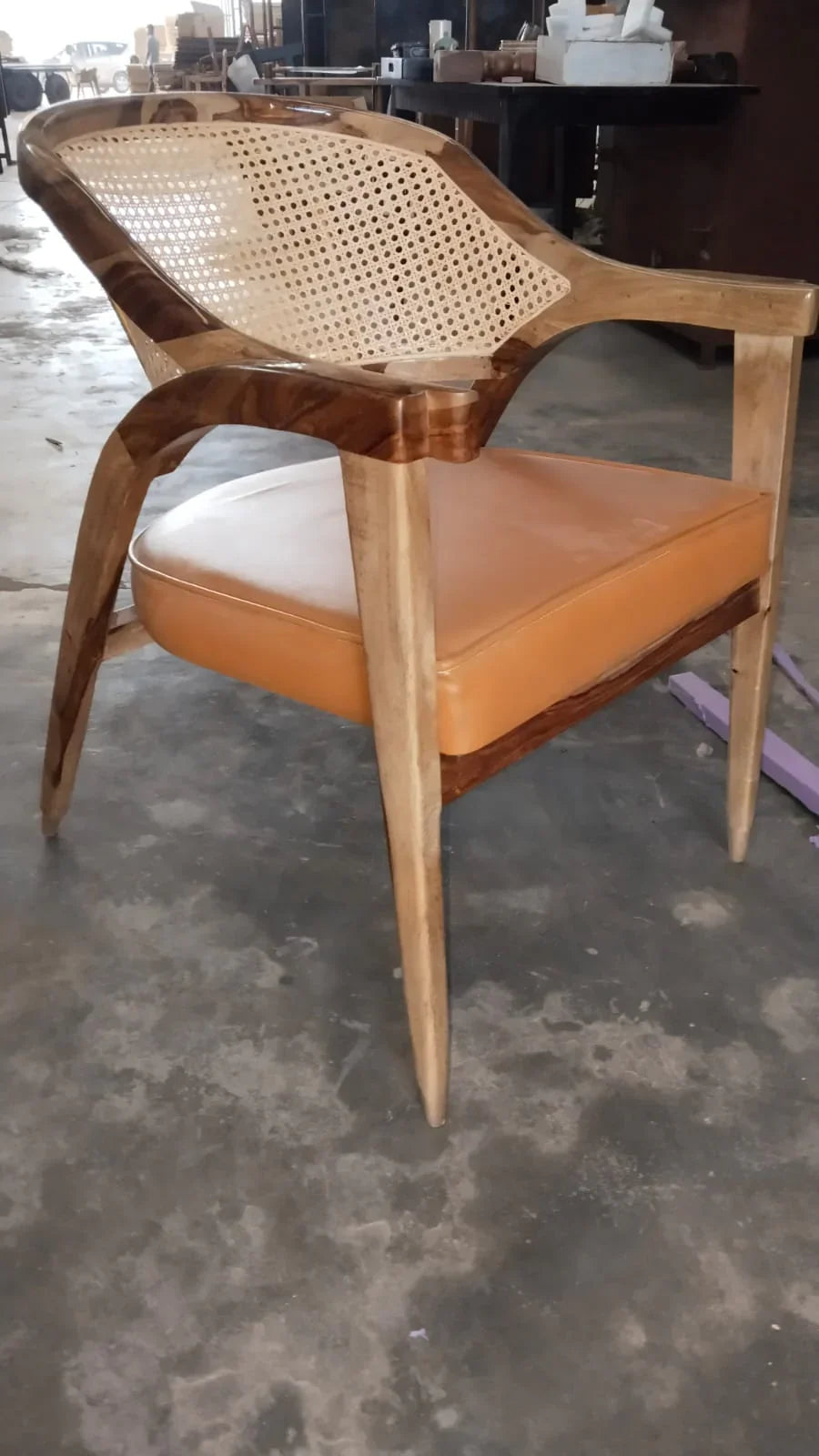 Sahaj Hast Wooden Rattan Wicker Cane Upholstered Armchair with Cushion - ART AKASHA STUDIO