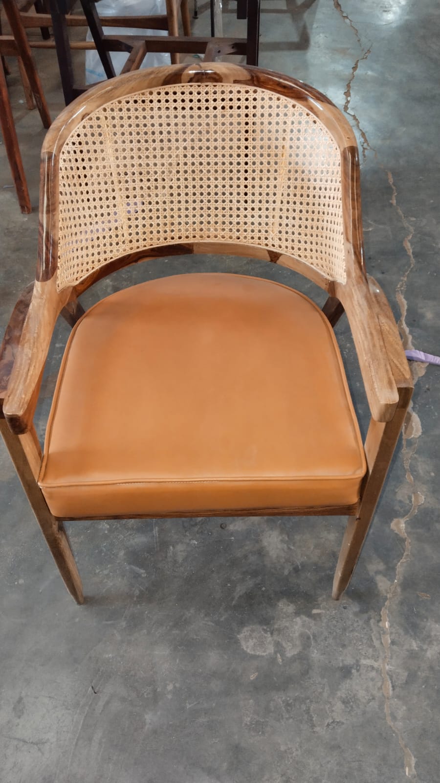 Sahaj Hast Wooden Rattan Wicker Cane Upholstered Armchair with Cushion - ART AKASHA STUDIO