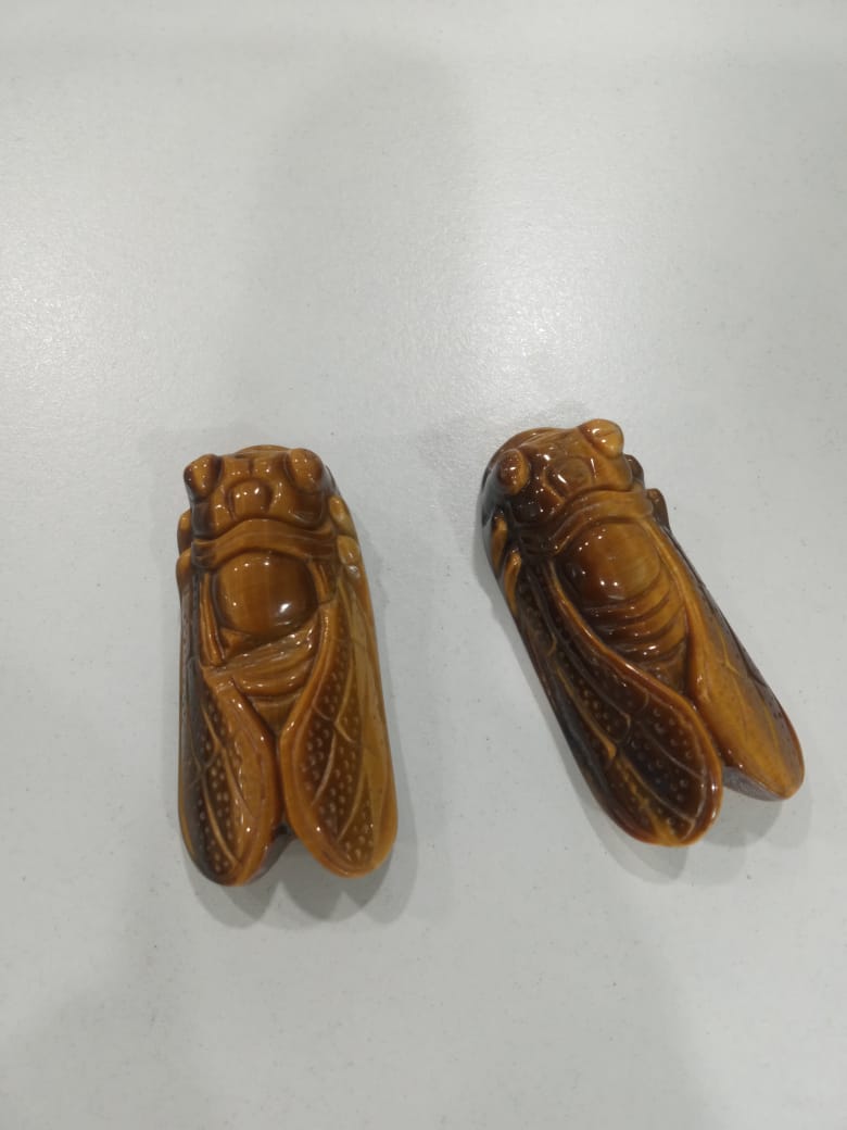 SahajHast 3D Carved Natural Yellow Tiger Eye Cicada Pendant- Lucky Charm Gift - ART AKASHA STUDIO